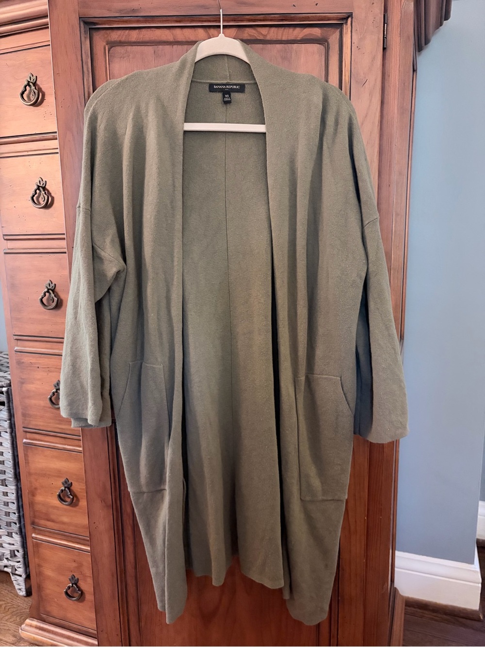 Banana Republic Olive Green Open-Front Duster Cardigan